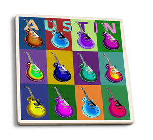 Austin - Texas Guitar Pop Art Ceramic Coasters