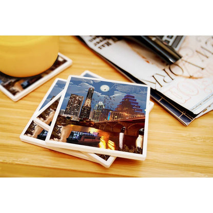 Austin Texas - Skyline at Night Ceramic Coasters