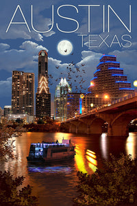 Austin Texas - Skyline at Night Ceramic Coasters