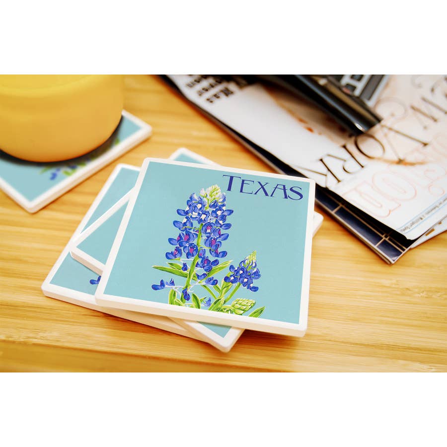 Texas - Bluebonnet Letterpress Ceramic Coasters